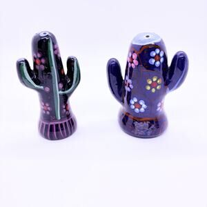 Cactus Salt Pepper Shakers Mexican Folk Art Vintage Terracotta Handmade Pottery